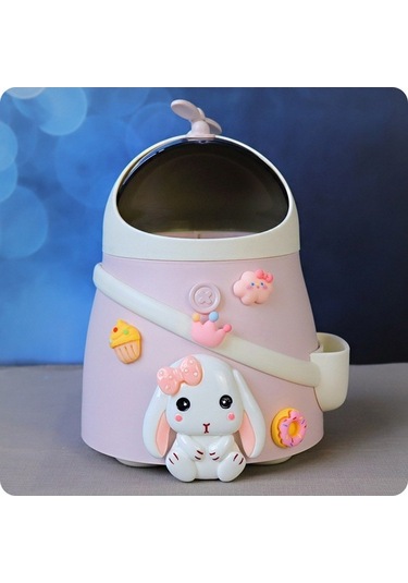 Novahub Pembe Sevimli Tavşan Kapaklı Masaüstü Çöp Kutusu - Dayanıklı Ve Şık Pembe