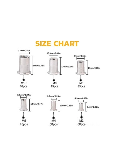 Vkemall 304 Paslanmaz Çelik Vidalı Cıvata Seti M3-m10 6 Boyut, 205 Adet - Isı/düşük Sıcaklık Dayanıklı, Otomobil-mobilya-ulaşımda Kullanım