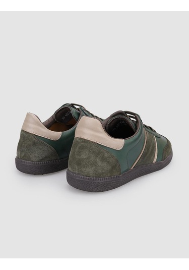 %100 Hakiki Deri Haki Bağcıklı Kadın Sneaker Haki