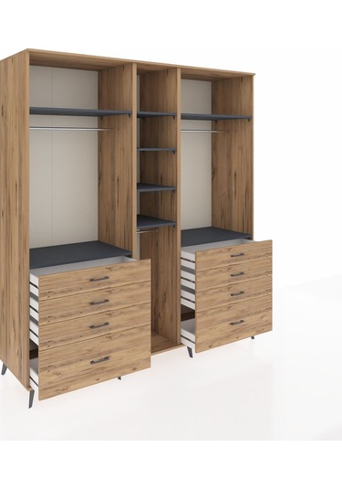 Kronos Dolap 8 Raflı 8 Çekmeceli 3 Askılı 220x59x243 Çam-antrasit/çam Antrasıt/atlas Çam