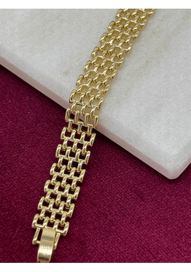 14 K Renginde Hasır Örgü Model Gold Bileklik Gold