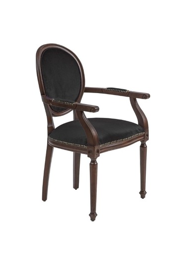 Madalyon Kolçaklı Ahşap Klasik Sandalye Ceviz - Sİyah