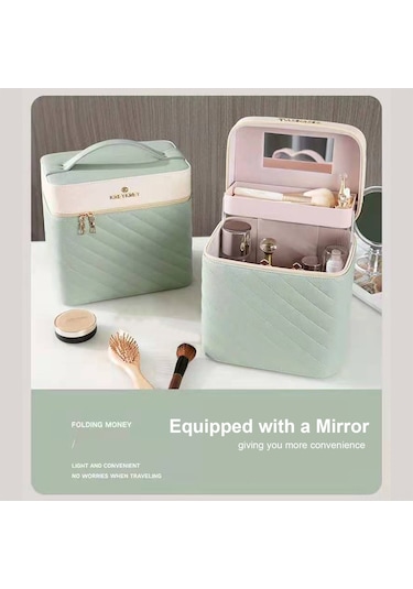 Hfambition Siyah Pu Kosmetik Çantası - Büyük Kapasite, Çekirdek Bölme, Fırça Yeri Ve Ayna İle Taşınabilir Makyaj Organizer