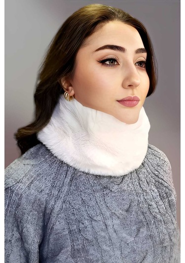 Tezzgelsin Kadın Vegan Kürk Boyunluk Bandana Beyaz