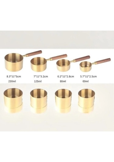 Büro Ev Ofis Mutfağı İçin 4parça Ahşap Saplı Ölçü Kaşığı Seti Gri