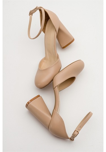 Luvishoes Oslo Bej Cilt Kadın Topuklu Ayakkabı Bej