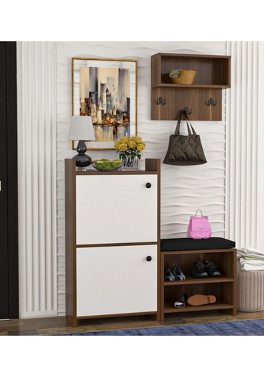 Wood House Nare Beyaz-ceviz Portmanto