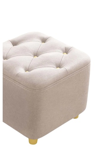 Most Hallow Kapitoneli Kare Puf 03 Bej Kadife Kumaş Evinize Tesl