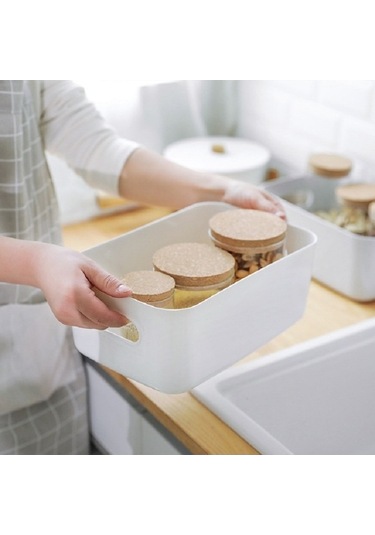 Tongxida Masaüstü Depolama Kutusu Banyo Mutfak Plastik Sepet Gri, Kozmetik Atıştırmalık Depolama Gri