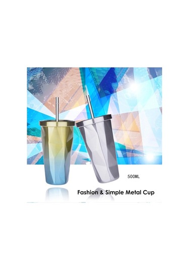 Elmpaly 500ml Paslanmaz Çelik Seyahat Su Matarası - Renkli Kapaklı Ve Pipetli