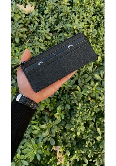 Mat Black Peony Hakiki Deri Telefon Cüzdanı Siyah