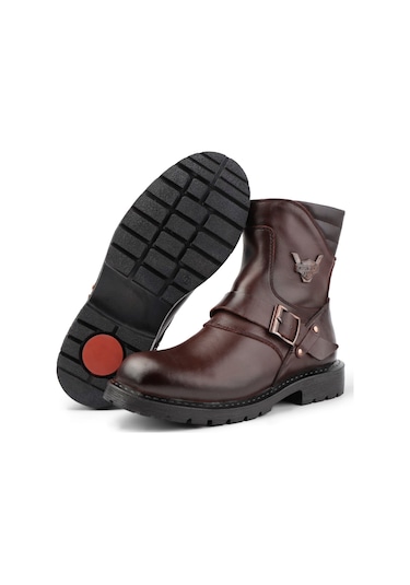 Ducavelli Rock Hakiki Deri Erkek Bağcıksız Kürklü Postal Bot, Harley Bot Kahverengi