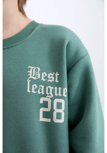 DeFacto Erkek Çocuk Oversize Geniş Kalıp Bisiklet Yaka Sırt Baskılı Kalın Sweatshirt D1912A824WNGN757