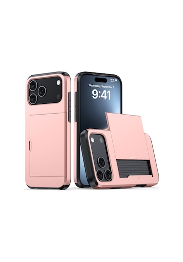 Snapbuy, İphone Uyumlu İçin Kredi Kartı Bölmesi Olan Cüzdan Kılıfı  İphone Uyumlu 16e Rose Gold