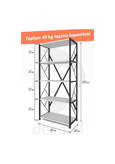 Morpanya Mony Metal Banyo Rafı Ünite 5 Raflı Banyo Düzenleyici Raf Deterjan Havlu Rafı 150 Cm Beyaz