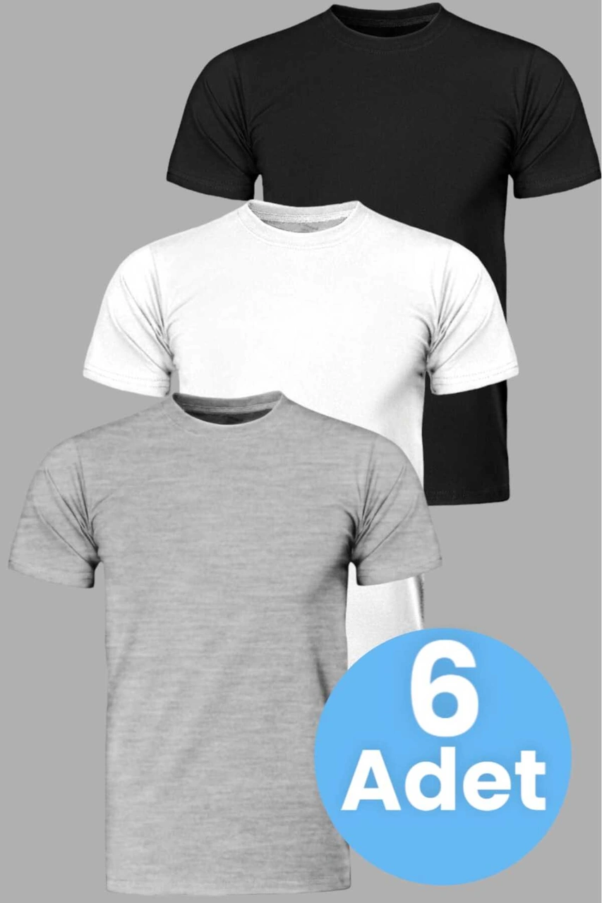 Tezzgelsin Erkek Sıfır Yaka Pamuklu 6'lı Fanila Siyah - Beyaz - Gri