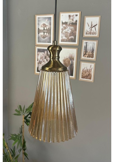 Zefira Cam Bal Rengi Tekli Avize Eskitme Tokmak Başlık Retro Sarkıt Lamba Salon Aydınlatma Bal