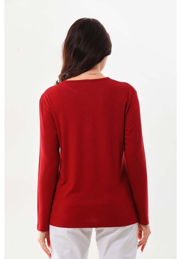 Sistas Kadın Desenli Bisiklet Yaka Uzun Kol Bluz 23596 Bordo