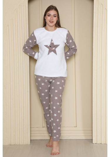 Fames Pijama Kışlık Polar Pijama Takım Beyaz