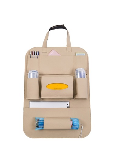 Pu Deri Araba Koltuğu Arkası Düzenleyici Arka Koltuk Saklama Kutusu Bej