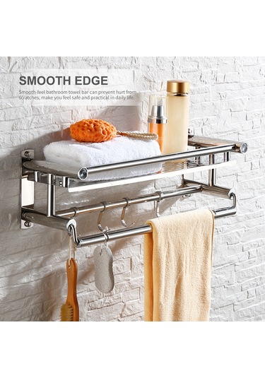 Teltree Paslanmaz Çelik 4 Kancalı Çift Katlı Havlu Askısı - 60cm Delme Aksesuarlı Gümüş