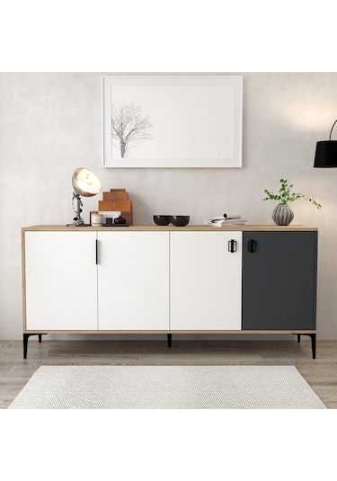 4002 Neva Konsol 180 Cm Sepet - Beyaz - Antrasit Tv Ünitesi - Yemek Odası - Kahve Köşesi Beyaz - Antrasit - Sepet Çok Renkli