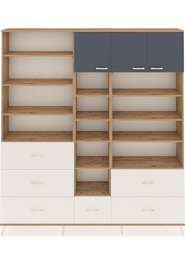 Arges Dolap 17 Raflı 6 Çekmeceli 3 Kapaklı 220x30x243 Çam-antrasit/aytaşı Antrasıt/aytası