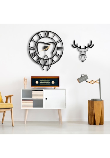 50X30 Dekoratif Duvar Saati + Ahşap Tablo 35 Cm (487867785) Siyah