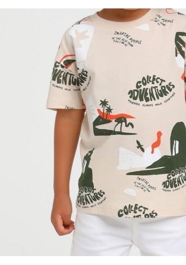 Erkek Bebek Pamuklu Collect Tshirt-14162-bej Bej