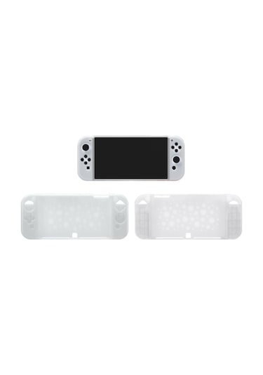 Nintendo Switch Oled El Destekli Grip Tasarımlı Koruyucu Silikon Kılıf Beyaz