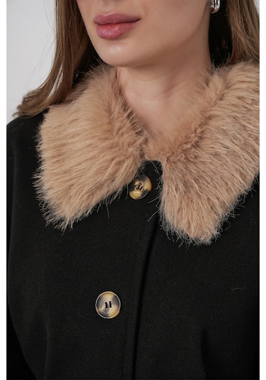 Kadın Kemerli Kaşe Panço 9165 - Siyah Siyah