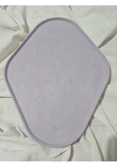 Taş Tozu El Yapımı Nişanlık Sunumluk Ve Mumluk Oval Dörtgen Tepsi Şık Dekoratif Tasarım 30x23 Cm - Mor Mor