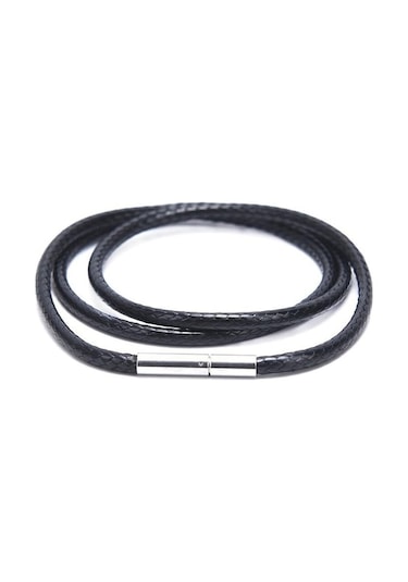 Novahub Siyah Balmumu Deri Kordon Paslanmaz Çelik Döner Toka Kolye Gerdanlık Halat Takı 50cm 2.5mm Siyah - Standart Siyah