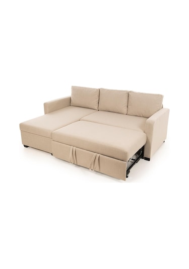 Pafu Kado Yataklı Köşe Koltuk Takımı - Keten Krem Krem