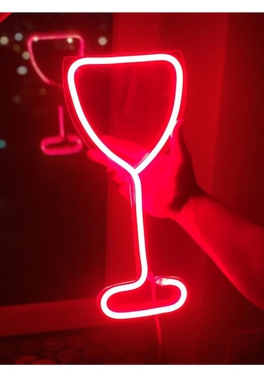 Kırmızı Proje Neon Led Aydınlatma Kadeh Gece Lambası Renkli