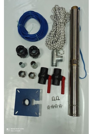 4sd4/10 1 Hp Alarko Trifaze 50 Mt Yassı Kablolu 100 Mt Halatlı Çift Vanalı Akıtma Başlıklı Takım Dalgıç Pompa