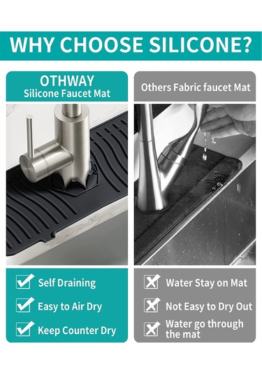 Yaleker Siyah Silikon Lavabo Su Dışarı Akma Engel Matı - Lavabo Ve Mutfak Tezgahını Kuru Tutar, Su Toplayıcı Ve Akıtıcı Özellikli Siyah