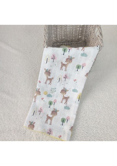 Desenli Müslin Kız Erkek Bebek Battaniyesi Oeko-texli %100 Pamuklu D Puset Örtüsü Yenidoğan 90x80cm Sarı