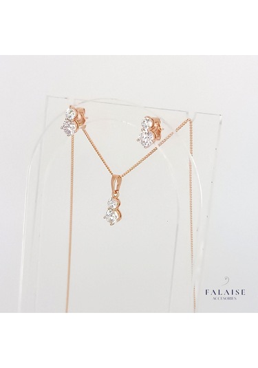 2 Taşlı Kolye&küpe Set - Altın Altın