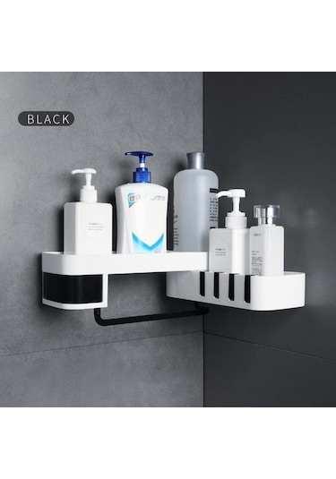 Siyah Mengnı Dönebilen Banyo Rafları Duş Şampuanı Tutucu Mutfak Düzenleyici Köşe Duvar Rafı Depolama Rafı Banyo Aksesuarları Siyah