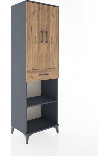 Hyperion Dolap 4 Raflı Tek Çekmeceli 2 Kapaklı 60x44x195 Antr... Antrasit