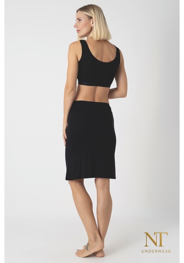 Nt Underwear Bambu Dizüstü Etek Astarı, Midi Jupon - Doğal Kumaş, Modern Kalıp. Siyah