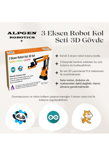 Arduino 3 Eksen Robot Kol 3d Parça Seti Elektronik Hariç Güncel Sg90 İle Uyumlu