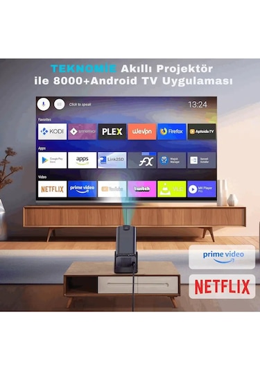 Android Wifi Taşınabilir Projektör 4k Ultra Hd, Bluetooth 5.0, Hoparlör, Akıllı Mini Projeksiyon