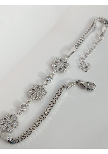 Keskin Gümüş Baget Üçlü Kar Tanesi Tasarım Kadın Bileklik Doğum Günü Hed