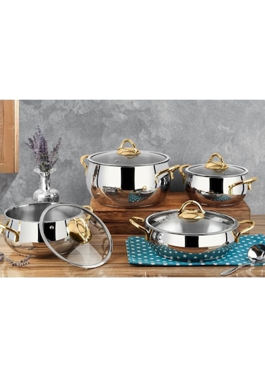 Remetta Serena Gold Çeyiz Seti Takımı 18 Prç Tencere Tava Gri