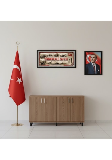 18 Mart Çanakkale Zaferi Tablosu 60x25 Cm Çerçeveli Okul Panosu