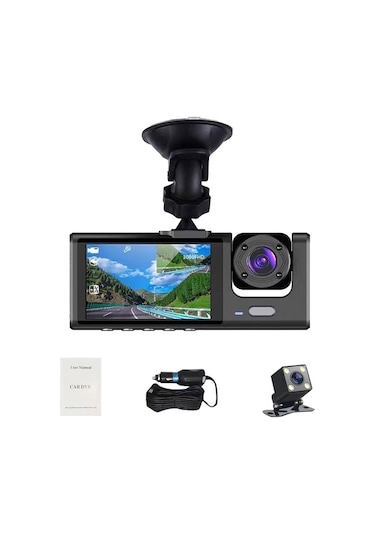 Symbee 3'lü Kameralı 1080p Dvr Araç Kamerası - Gece Görüşü, Döngü Kayıt, Geniş Açı, 2 İnç Ekran, Wifi Bağlantılı