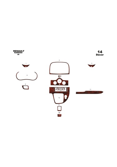Renault Kangoo Konsol-torpido Kaplama Digital Klima 2008-2013 14 Parça Seçenekler