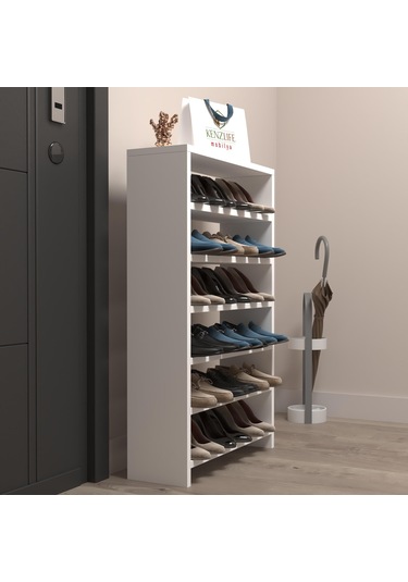 Kenzlife Ayakkabılık Mısri Mat Beyaz Suntalam 095 060 20 Onsekiz Çift Ayakkabı Kapasitesi Arkalıksız Beyaz